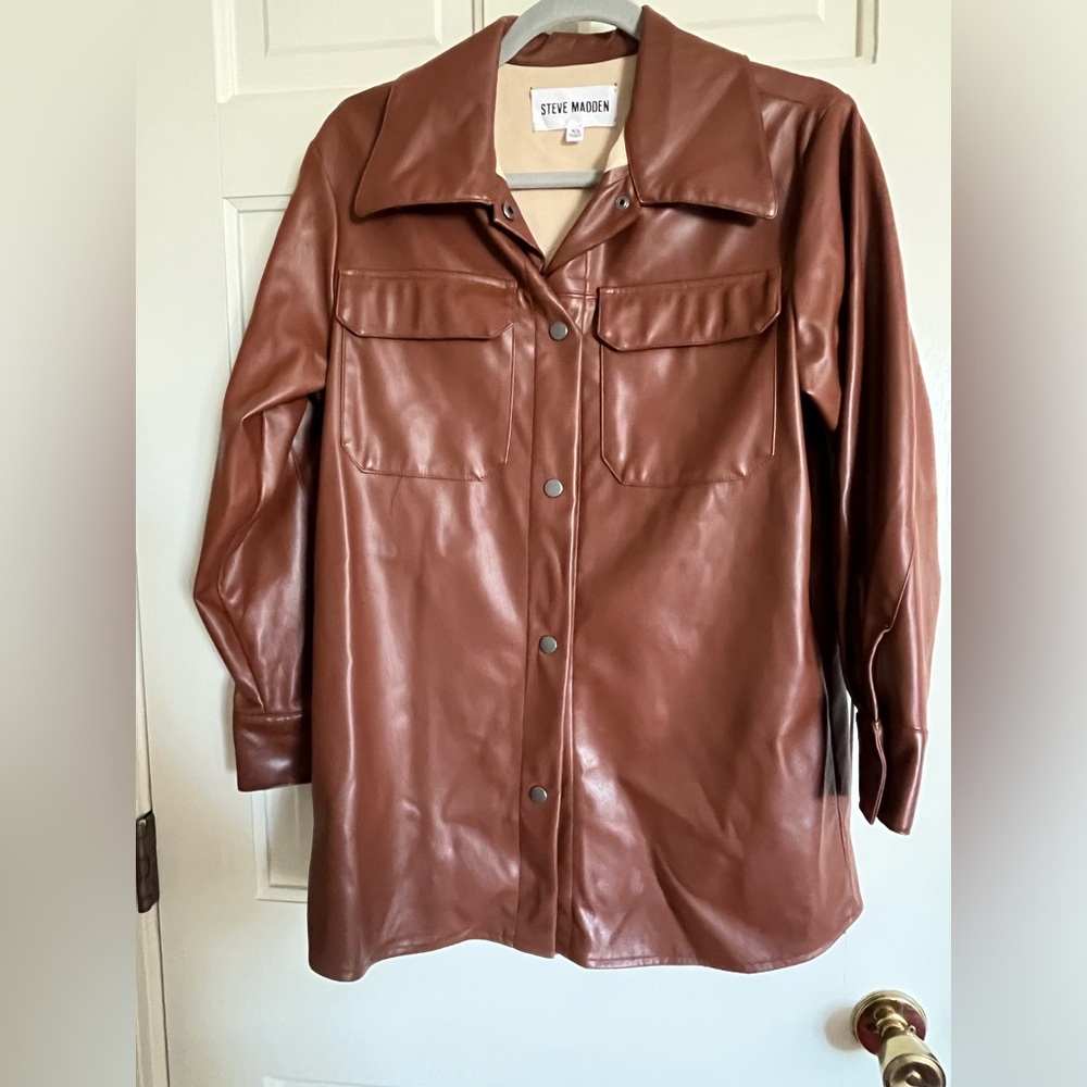 Faux Leather hip length coat